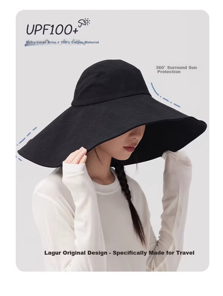 Lagur Black Warrior | 15cm Extra Large Brim Cotton Sun Hat for Women Summer Outdoor Fisherman Hat Men Off-White 4
