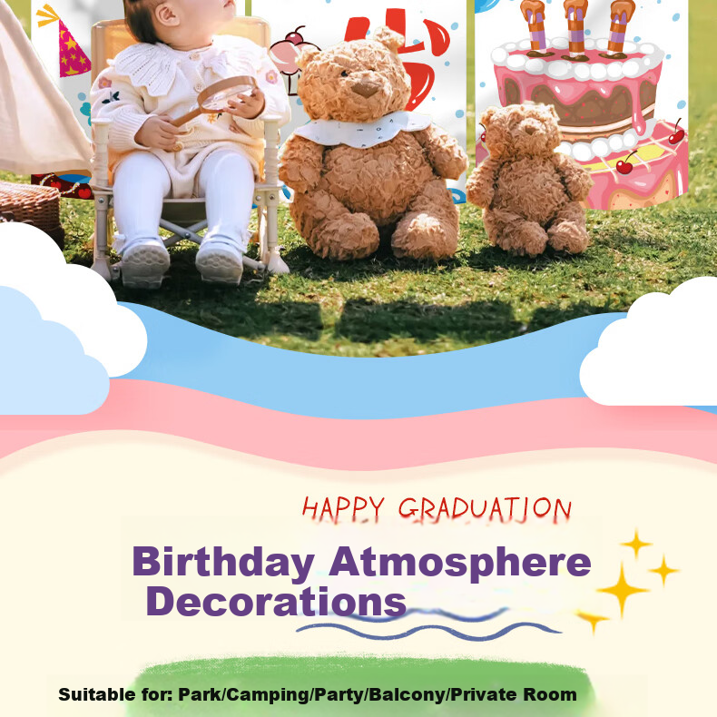Ounizi Birthday Scene Decoration Girl Birthday Props Atmosphere Boy Party Decoration Happy Birthday Banner 3-Pack 2
