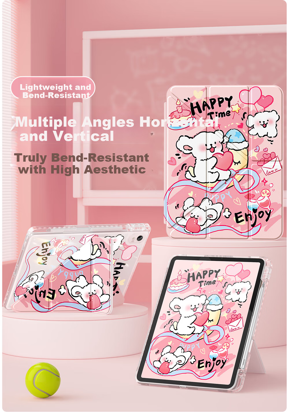 QBOSS Huawei MatePad Pro 12.2 Case Air 12 Tablet MatePad 11.5s Protective Cover Shockproof Pen Slot Slim Y-Shaped Multifunctional Folding Pink Dog 1