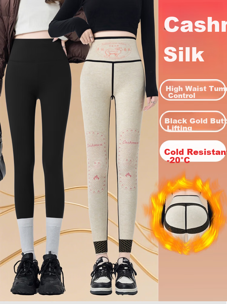 Langsha Women's Cashmere Silk Sharkskin Pants Outerwear Autumn Winter Warm Cotton High Waist Fleece Thickened Leggings 1