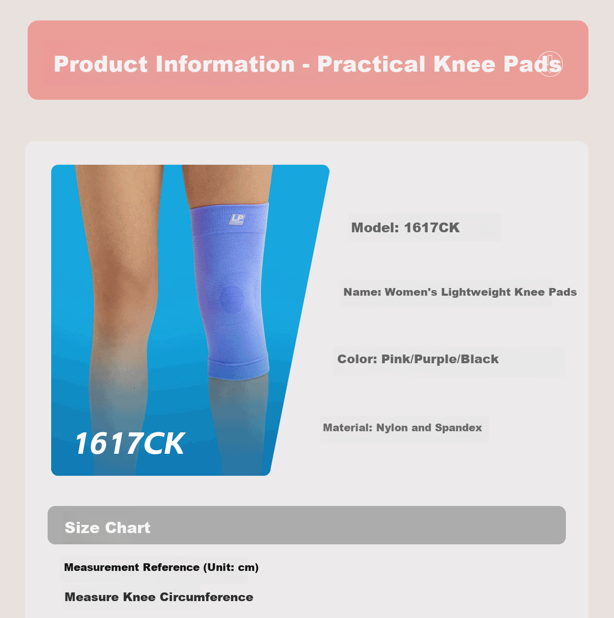 LP 1617CK Women's Lightweight Breathable Non-Slip Compression Knee Support Black Pair M 20
