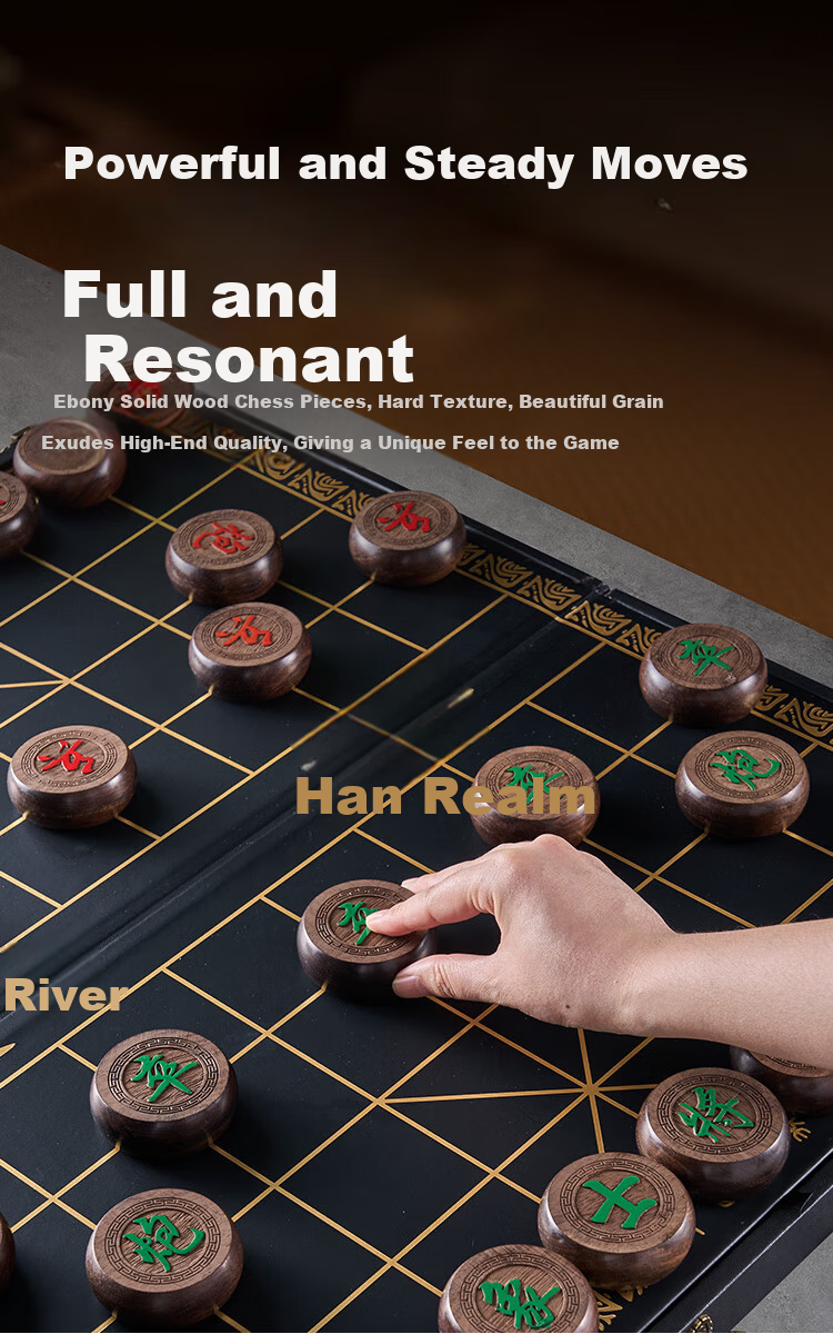 JD Original Chuan Shi Series Ebony Solid Wood Chess Set, Extra Large Size, Imported Ebony Chinese Chess, Gift Box Packaging 7