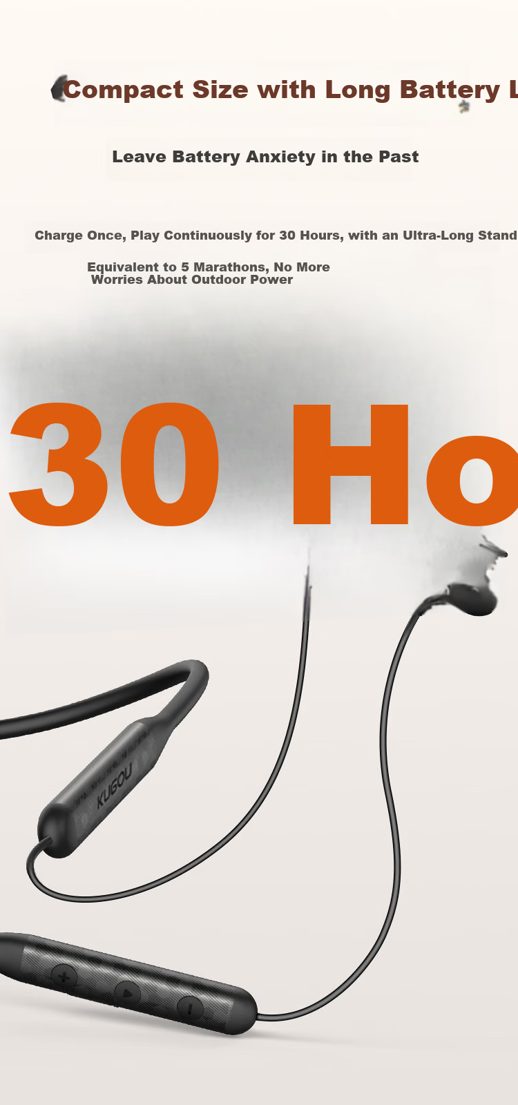 KUGOU M3pro New [30-Hour Long Battery + 7 Custom Sound Effects] Bluetooth 6.0 Neckband Wireless Music Sports Running Gaming Noise-Cancelling Earphones 9