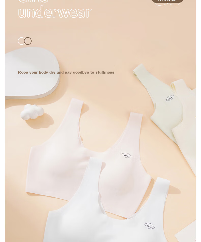 Free Style Developmental Period Girls' Underwear Junior High School Student Puberty Bra Seamless Invisible Ultra-Thin Girls' Vest 12