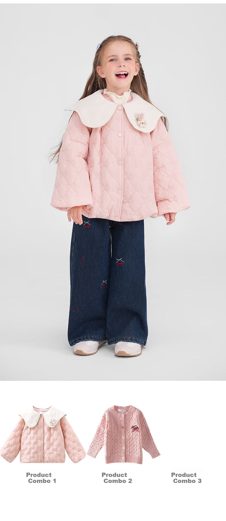 MOMOCO Girls' Kids' Coat 2025 Autumn Winter Stylish Lapel Quilted Jacket Pink 140cm 4