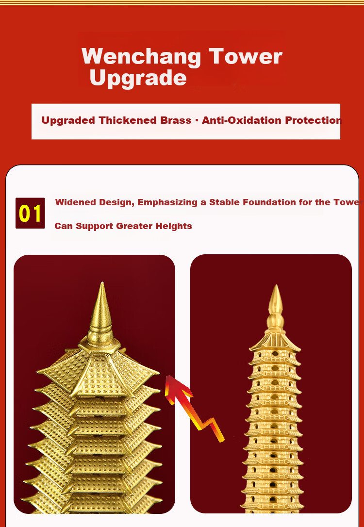 Feng Shui Pavilion Peach Wood Wenchang Tower 13-Layer Wooden Academic Success Ornament for Middle and High School Exams Office Desk Decoration 3