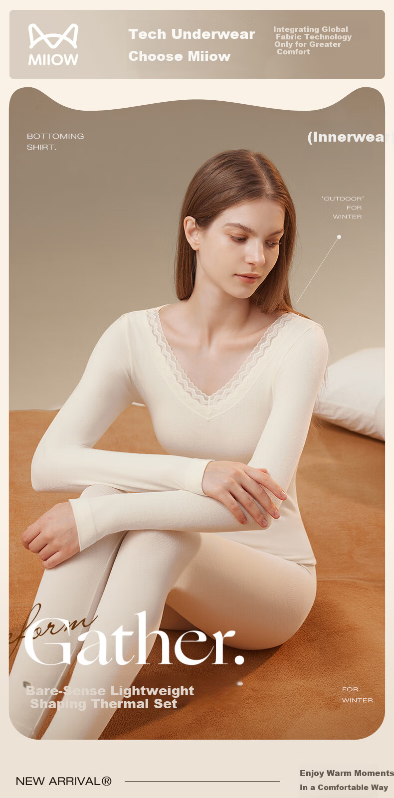 Miiow 2025 New V-Neck Lace Wool Lightweight Shaping Seamless Thermal Underwear Set for Women Slim Fit Autumn Top and Bottom 1