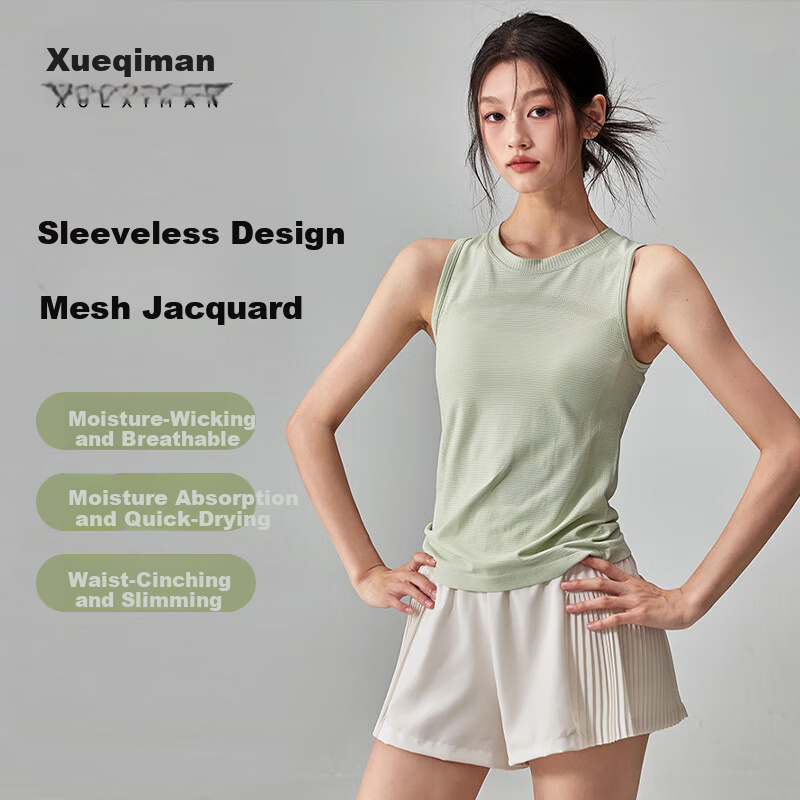 XUEXIMAN Summer Thin Quick-Dry Stretch Slimming Sleeveless Yoga Tank Top Running Training Sports T-Shirt
