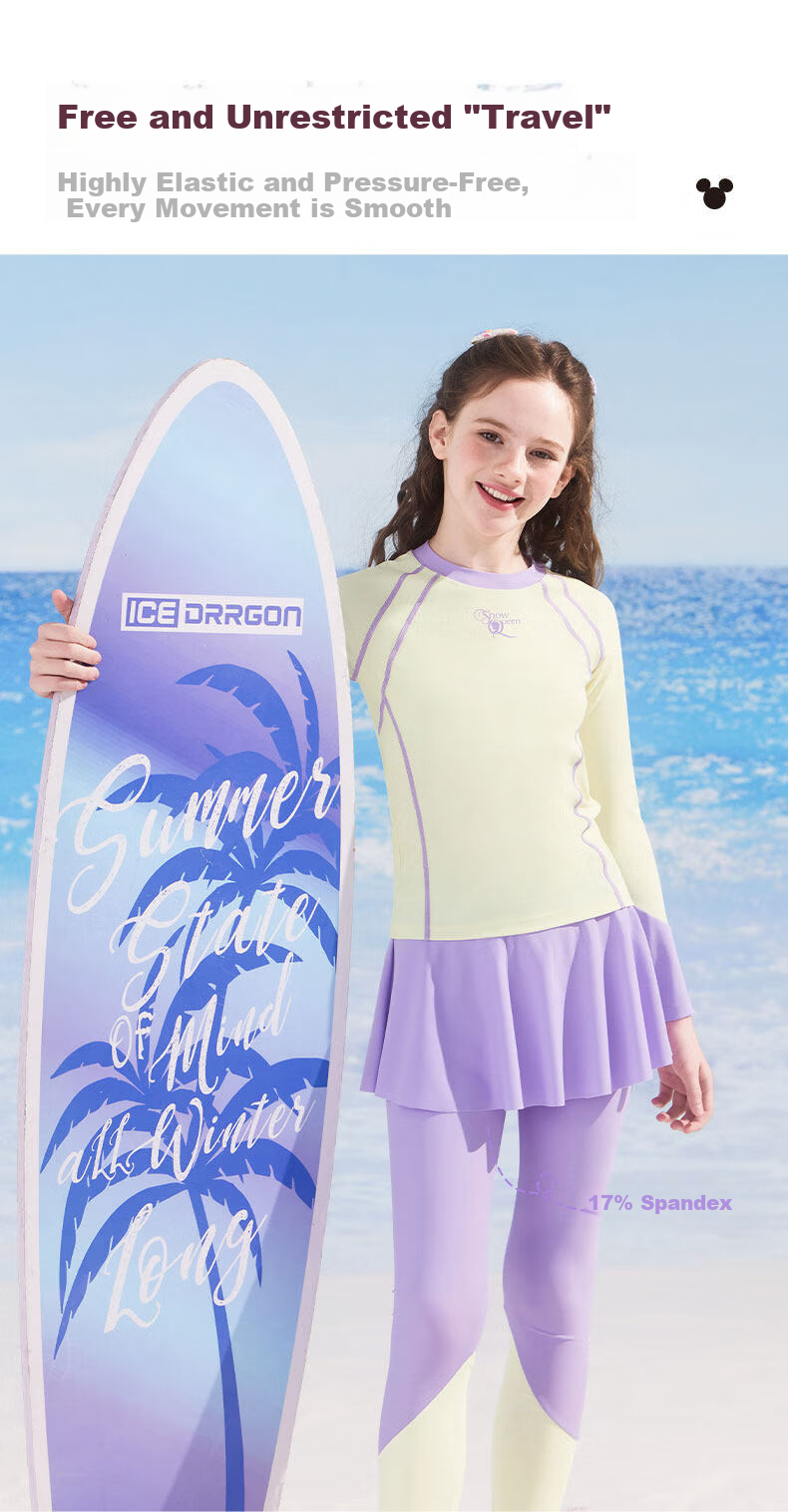 Disney Girls' Two-Piece Long Sleeve Long Pants Swimwear Sun Protection D36666SP2G Yellow Elsa Size 120 4