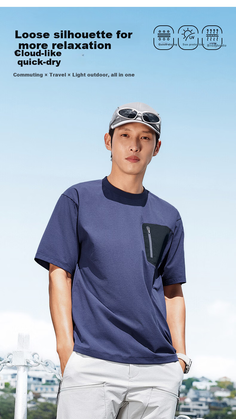 Kolumb Outdoor Quick-Dry Moisture-Wicking Sun-Protective Short Sleeve T-Shirt for Men with Commuter Pocket Energy Purple M(170) 2