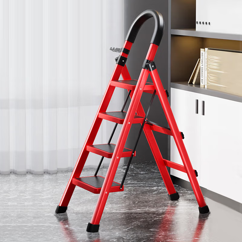 XINGKAI Ladder, Household Ladder, A-Frame Ladder, Folding Ladder, Multi-Functional Climbing Ladder, TZ10 Four-Step Red