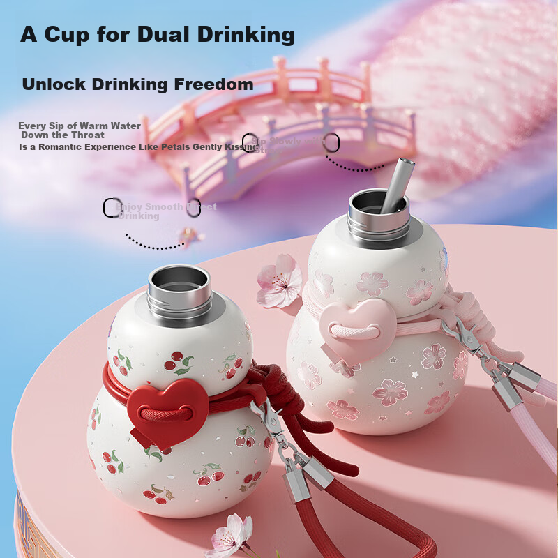 Sidomi Insulated Water Bottle for Women Gourd Shape Double Drinking 316 Stainless Steel High-Value Practical 520 Valentine's Day Birthday Gift