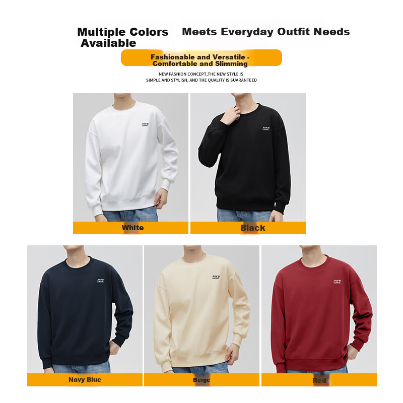 Jeanswest Men's Spring and Autumn Solid Color Casual Crew Neck Long Sleeve T-Shirt Student Youth Plus Size Versatile Top