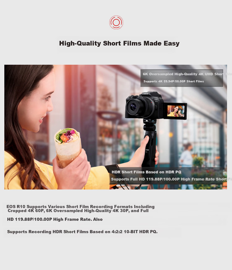 Canon [Official Flagship] R10 Mirrorless Camera for Portrait, Travel Photography, Vlogging, 4K HD Video Recording, APS-C R10 with 18-150mm Lens Kit 12