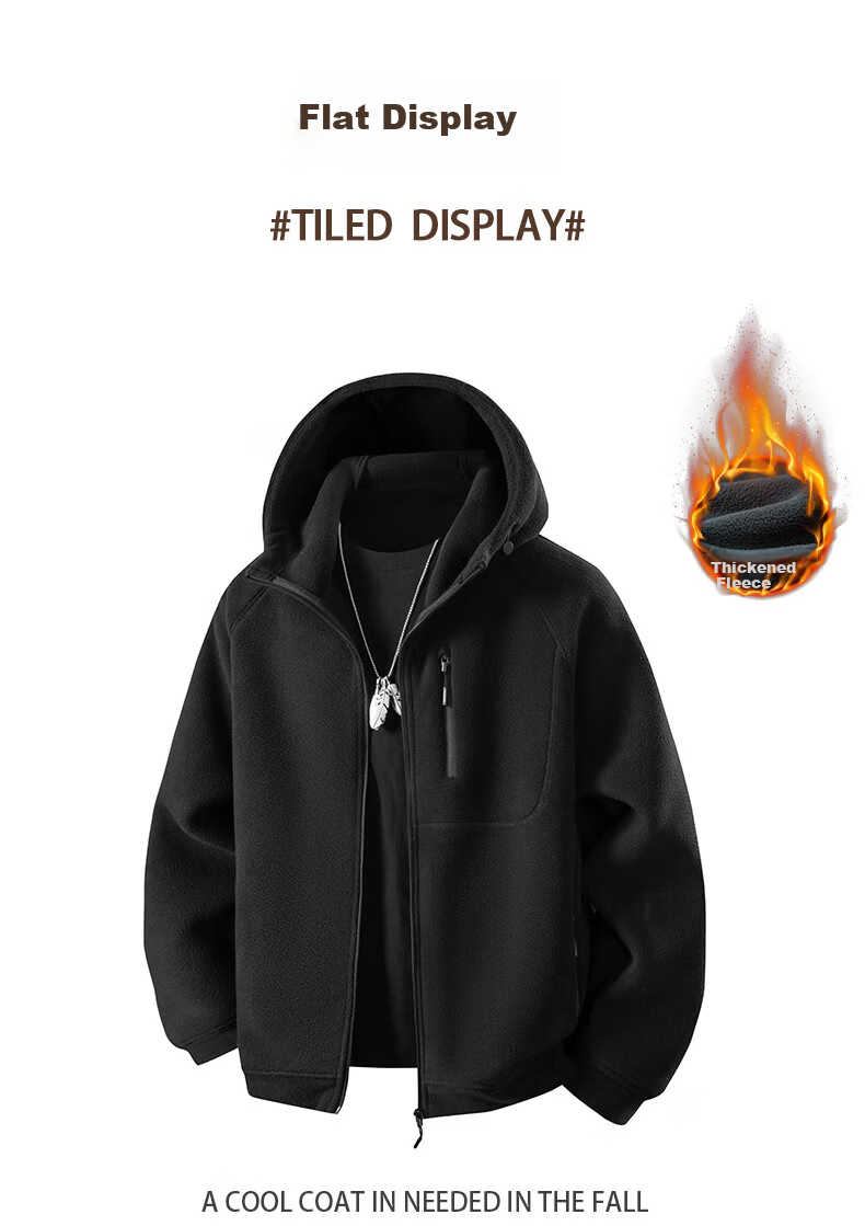 Jeanswest Men's Spring Casual Loose Warm Thick Fleece Jacket Hooded Versatile Comfortable Fleece Top 8