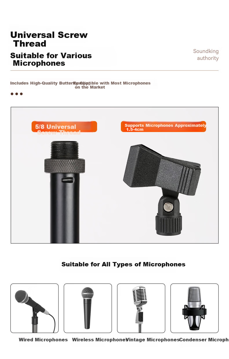 Soundking Microphone Round Base Floor-Standing Metal Mic Stand Single-Hand Adjustable KTV Microphone Stand 3