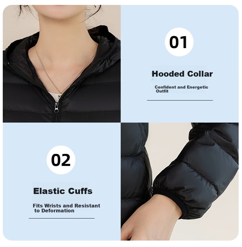 Jeanswest Women's Spring Autumn Hooded Lightweight Short White Duck Down Jacket Black S 21