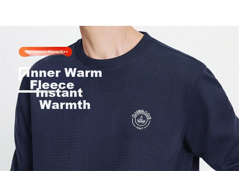NaviKail Italy Small Sailboat 2025 Winter Men's Fleece-Lined Crewneck Warm Sweatshirt Inner Layer 1135805310 6