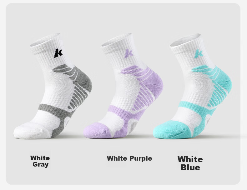KAWASAKI Unisex Badminton Socks Running Training Sweat-Absorbing Non-Slip Sports Socks D6609 Blue/Grey/Purple (3 Pairs) 19