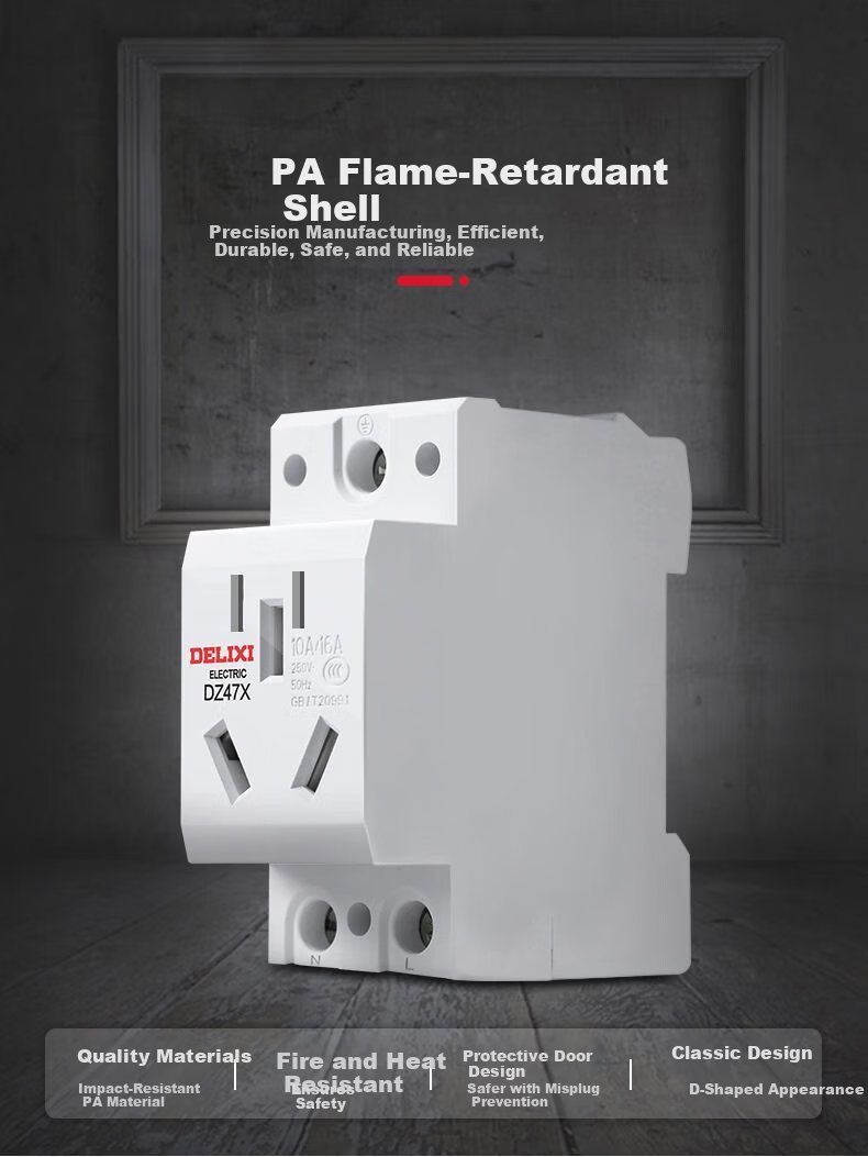 Delixi Electric DIN Rail Socket Five-Hole 10A Modular Socket DZ47X510 Rail-Mounted Distribution Box Socket Multimedia Box Construction Site Socket 3