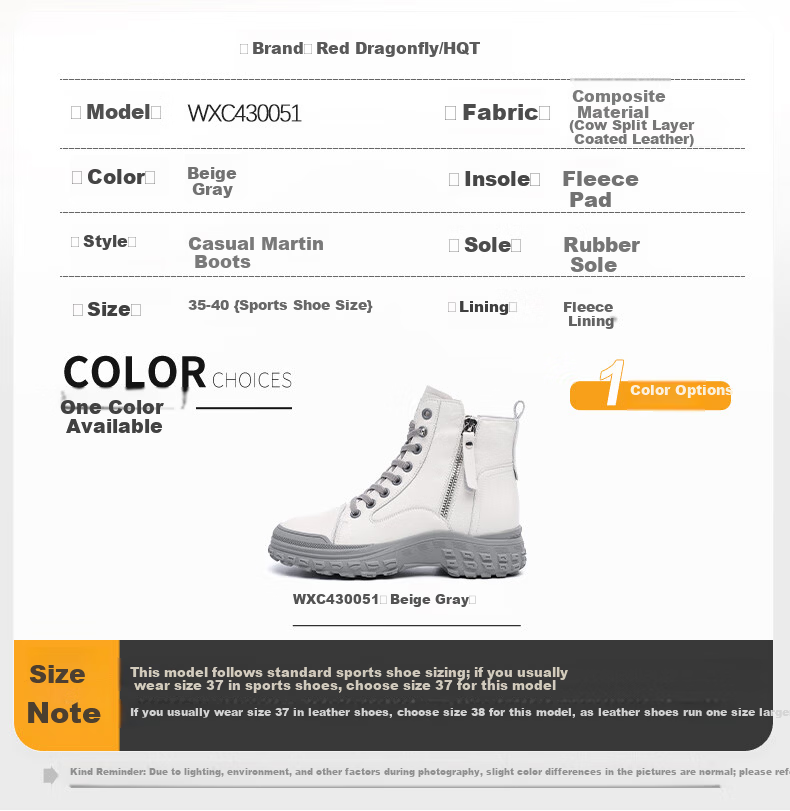 RED DRAGONFLY Women's Martin Boots British Style Fleece Lined Warm Slim Street High Top Versatile Boots WXC430051 4