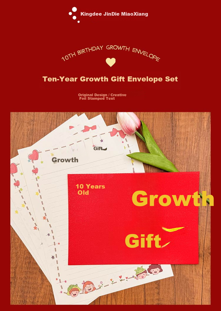 Kingdee 10th Birthday Growth Ceremony Letter Paper and Envelope Set Greeting Card Gift High-Quality Elegant Design for Elementary School Children BCBQ132 1