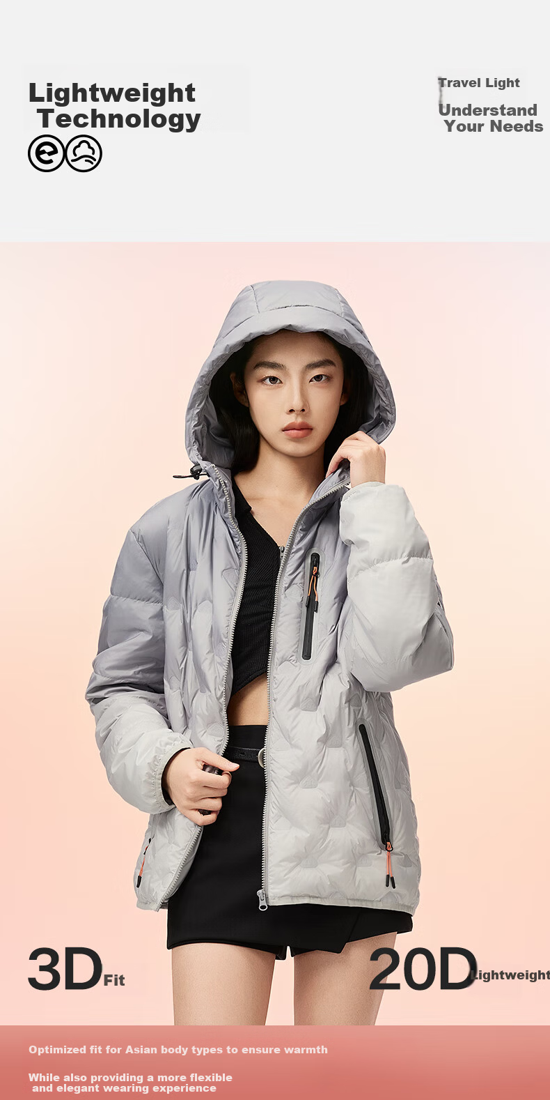 Meilicheng [Same As Jianji] Women's Lightweight Down Jacket with Hood, Couple Style Warm Goose down Coat 186 Gray S 4
