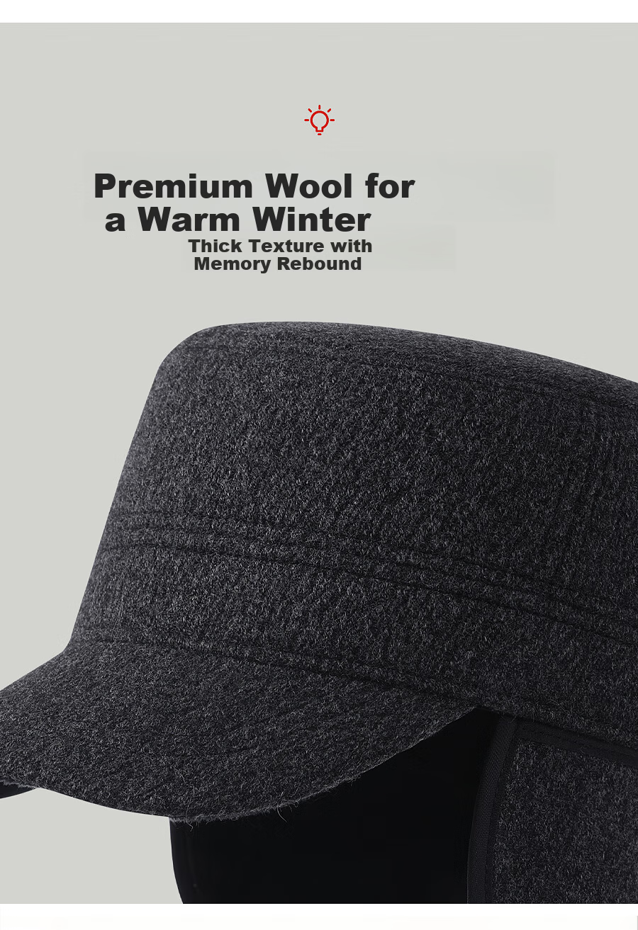 Hengyuanxiang Men's Warm Wool Flat Cap with Ear Protection Middle-aged and Elderly Baseball Hat Birthday Gift 4