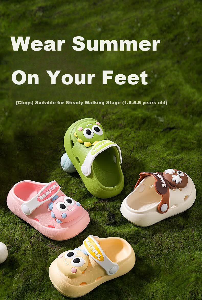 OUYUN Kids Slippers Clogs Baby Summer Non-Slip Indoor Bath Shoes Rhine Dinosaur Size 18 1