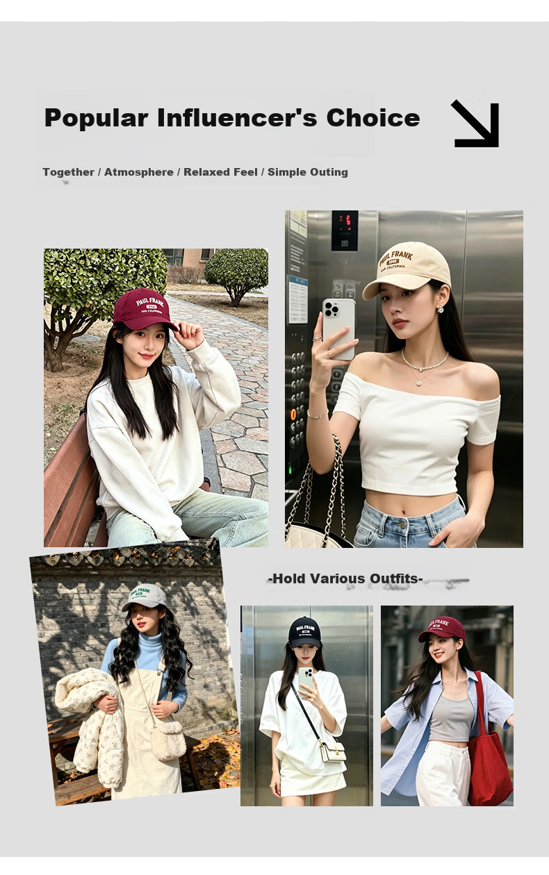 Paul Frank Men's Summer Sun Protection Baseball Cap Duckbill Hat Trendy Versatile Letter Embroidered Cotton Sunshade Hat 3
