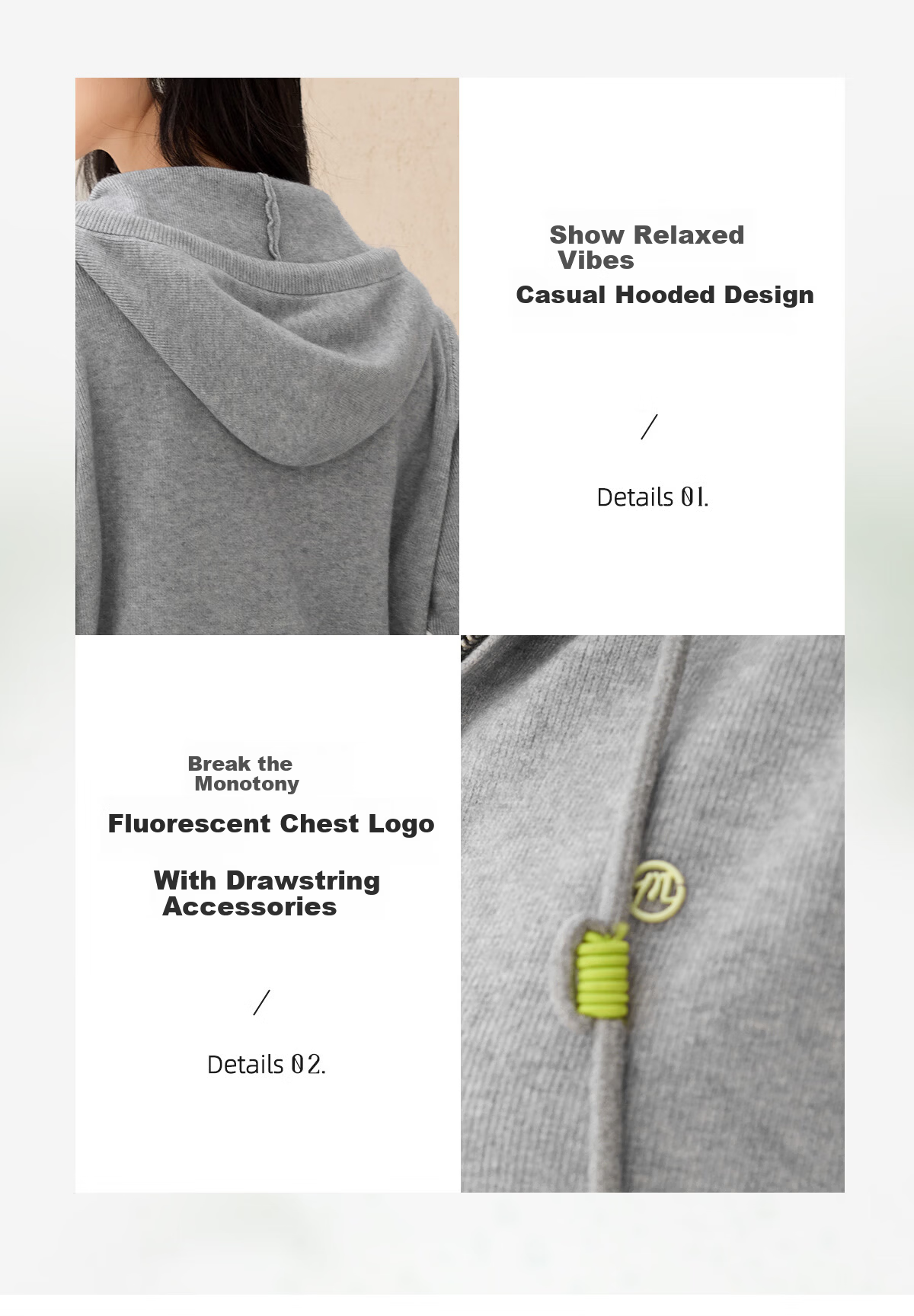 Chushen Spring Autumn Women's Short Jacket Fashion Hooded Casual Knit Cardigan Sweater S53D094 18