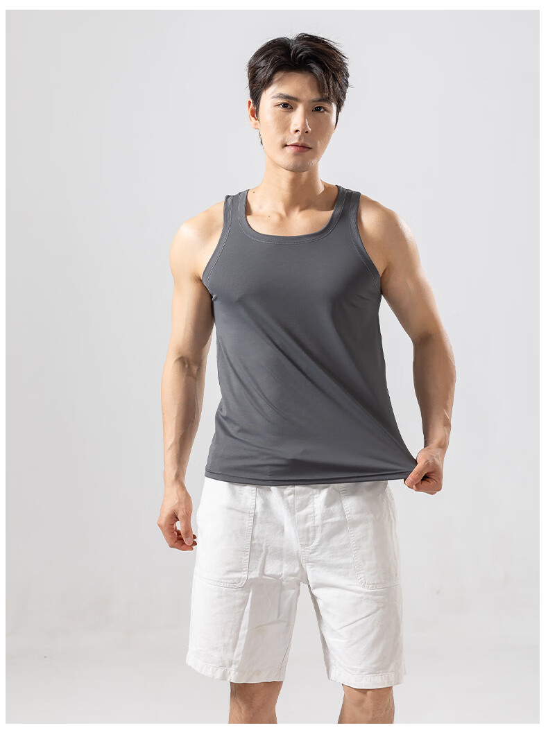 Xunmianren Men's Sleeveless Sports T-Shirt Slim Fit Ice Silk Quick-Dry Breathable Tight-Fitting Narrow Shoulder Base Layer Vest 19
