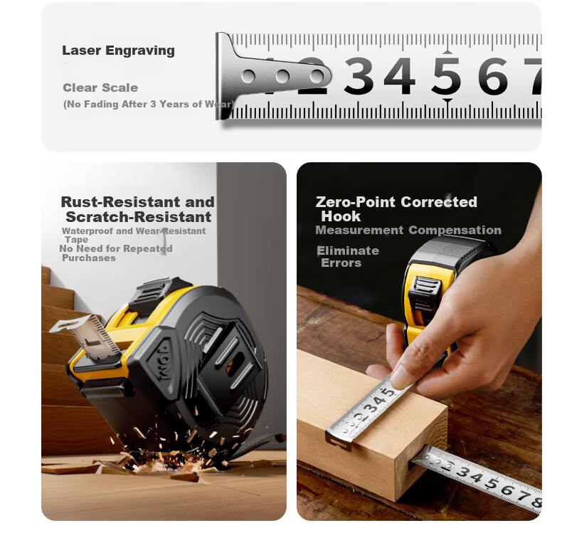 Oulaide Fully Rubber-Coated Steel Tape Measure, Thickened Household Measuring Tape, Meter Ruler, Box Ruler, High-Precision Ruler, National Standard II Grade Precisio 3