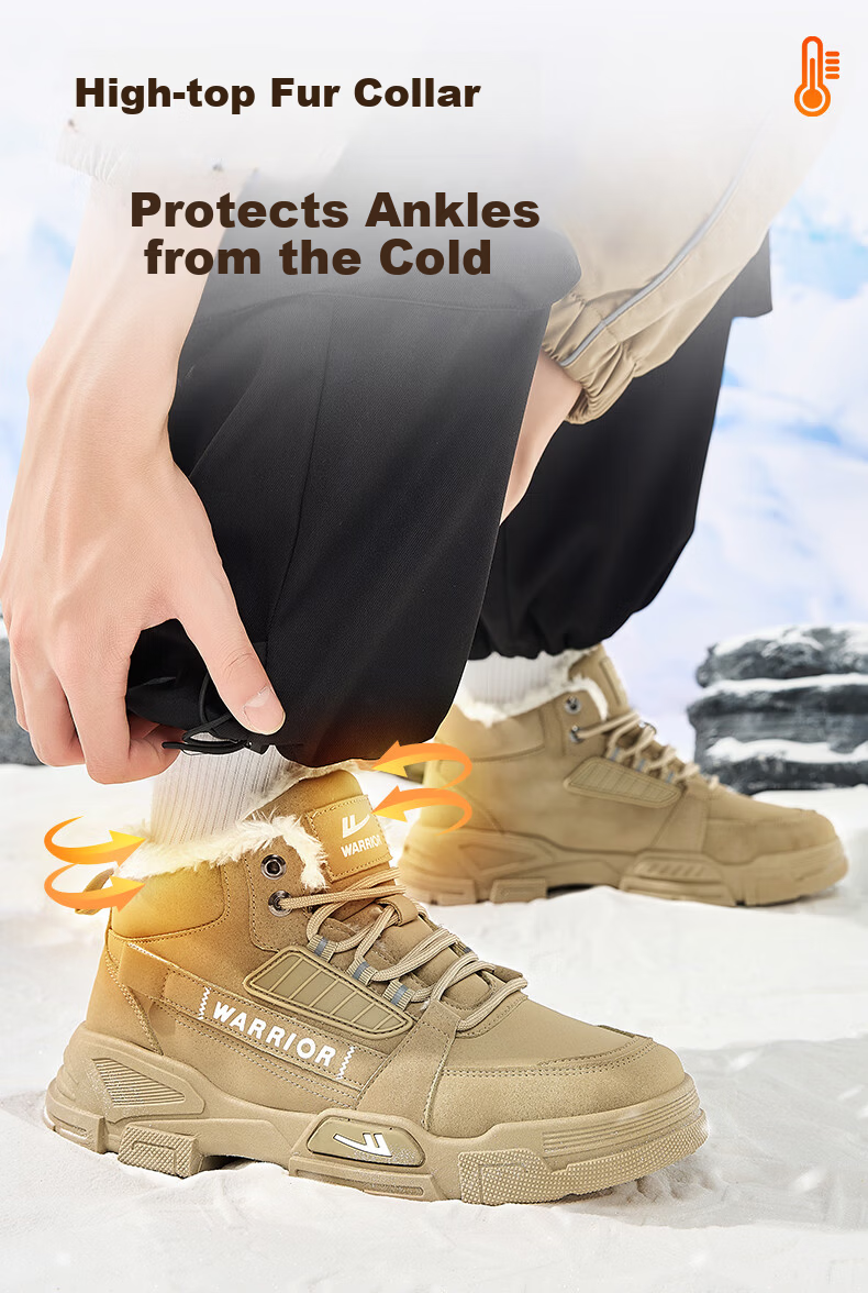 Warrior Official Men's Snow Boots Fleece Lined Thickened Northeast Warm Martin High Top Cotton Shoes 212N Khaki Size 43 5