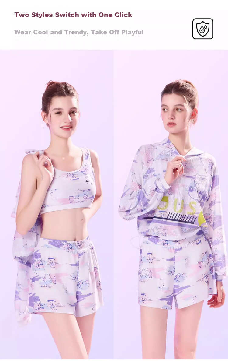 Disney Women's Two-Piece Conservative High-End Sunscreen Vacation Hot Spring Swimwear Three-Piece Set D15189 Purple Minnie L 5