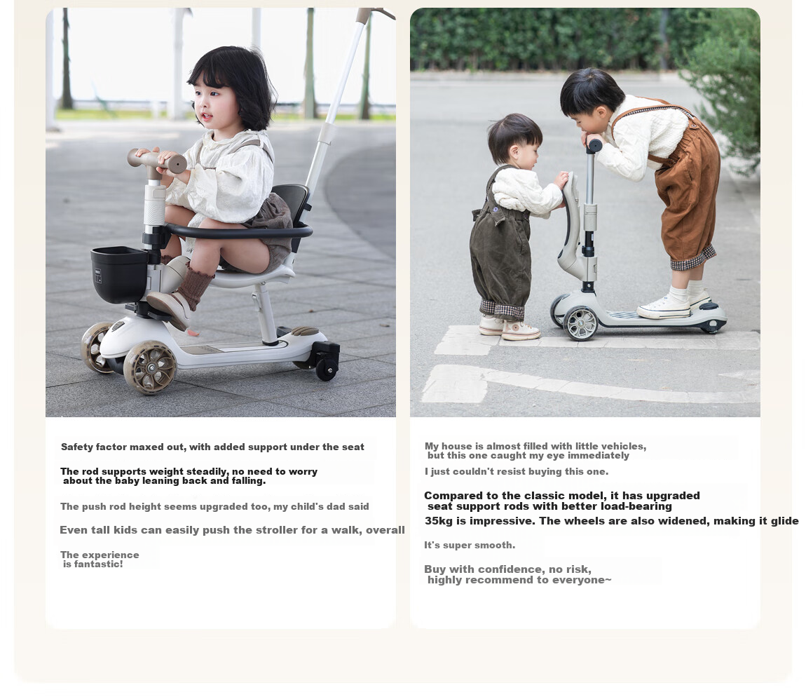 BEIESTATE Supreme Pro Scooter 6-in-1 Foldable Kids Scooter for Ages 1-3-6 Birthday Gift Mica Gray 2