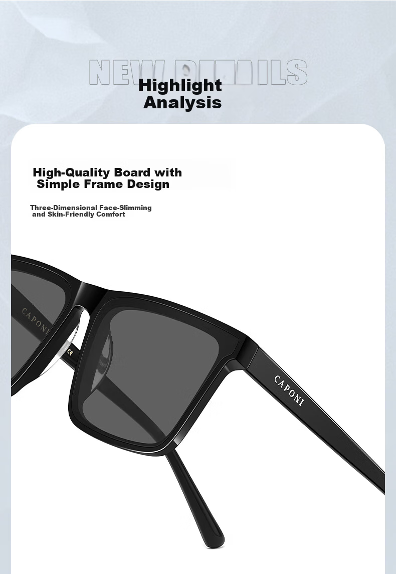 CAPONI Men's Large Face HD Nylon Polarized Driving Sunglasses UV Protection Large Frame Slimming 10