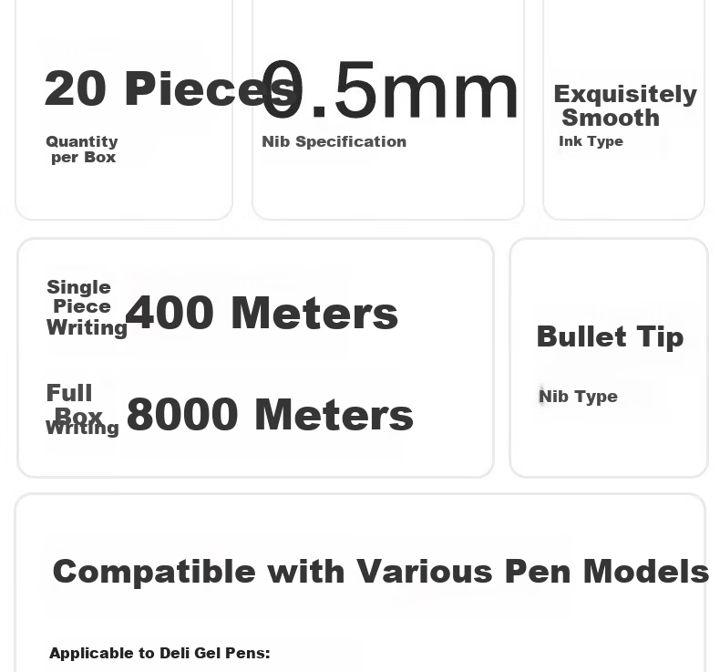 Deli 0.5 Smooth Retractable Gel Pen Refills for Students, Compatible with S01/S08/1008/K35 and G-5, Black Bullet Tip, 20 Pieces/Box SE800 3