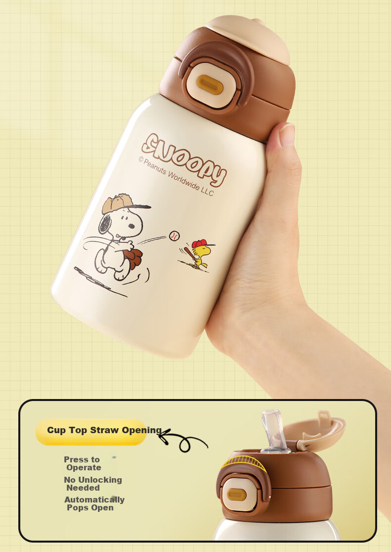 SNOOPY Children's Insulated Cup with Sleeve, 316 Stainless Steel Kindergarten Direct Drinking Water Bottle, Dual-Use Straw Water Cup for Boys And Girls Students 6