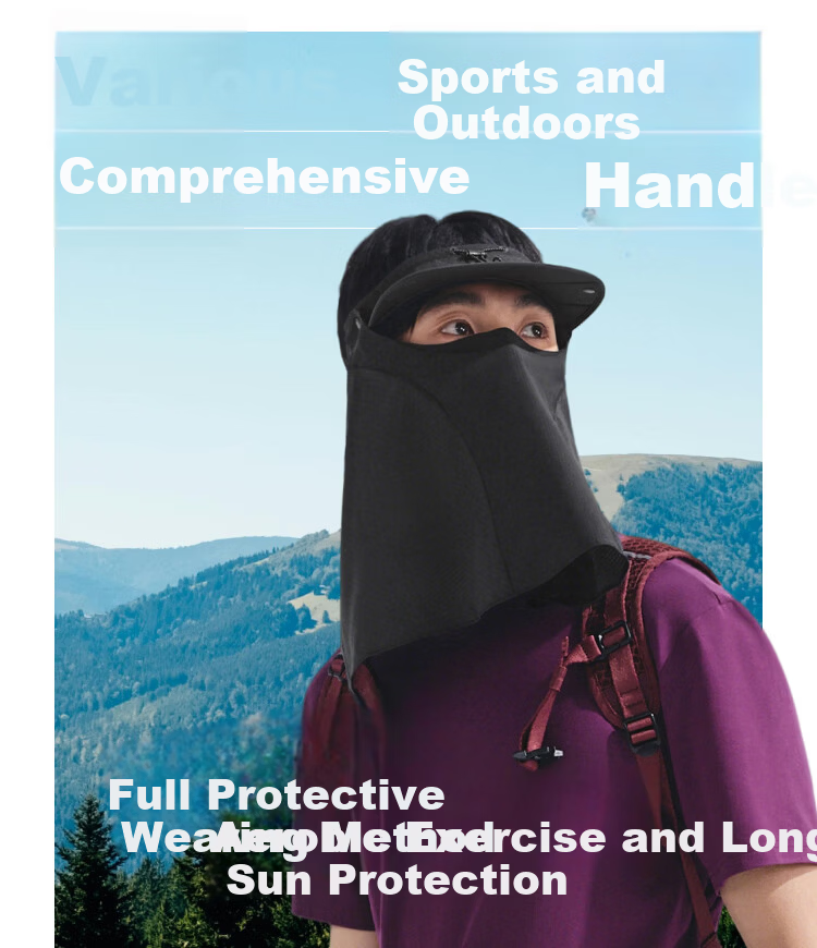 Beneunder Sports Neck Sun Protection Mask with Detachable Visor and Face Shield, Open-Top Hat, Full Face Sun Protection, Night Black 4