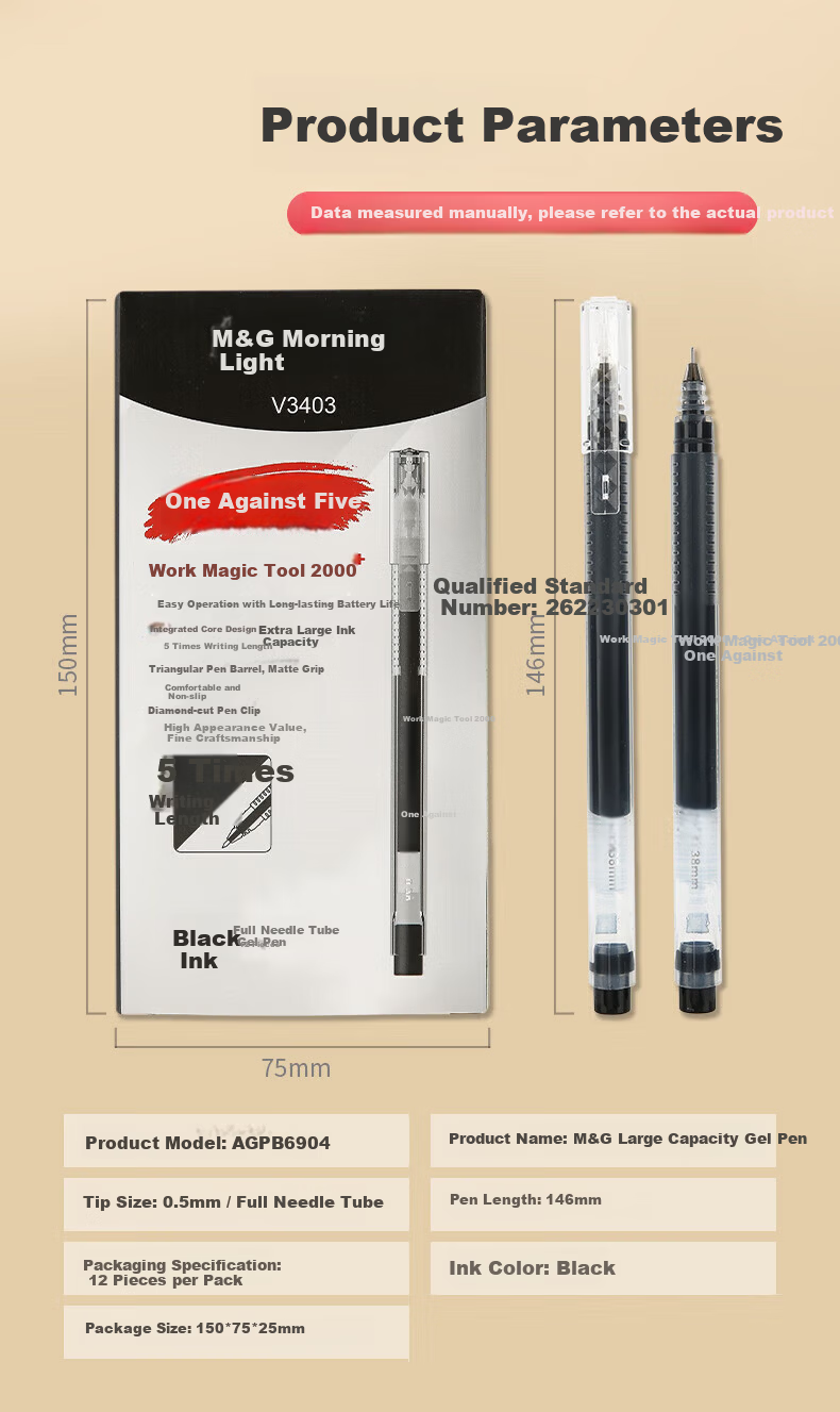 M&G Blue 0.5mm Student Large Capacity Gel Pen Office Full Needle Tube Signature Pen Triangular Barrel AGPV3401B 3-Pack 4