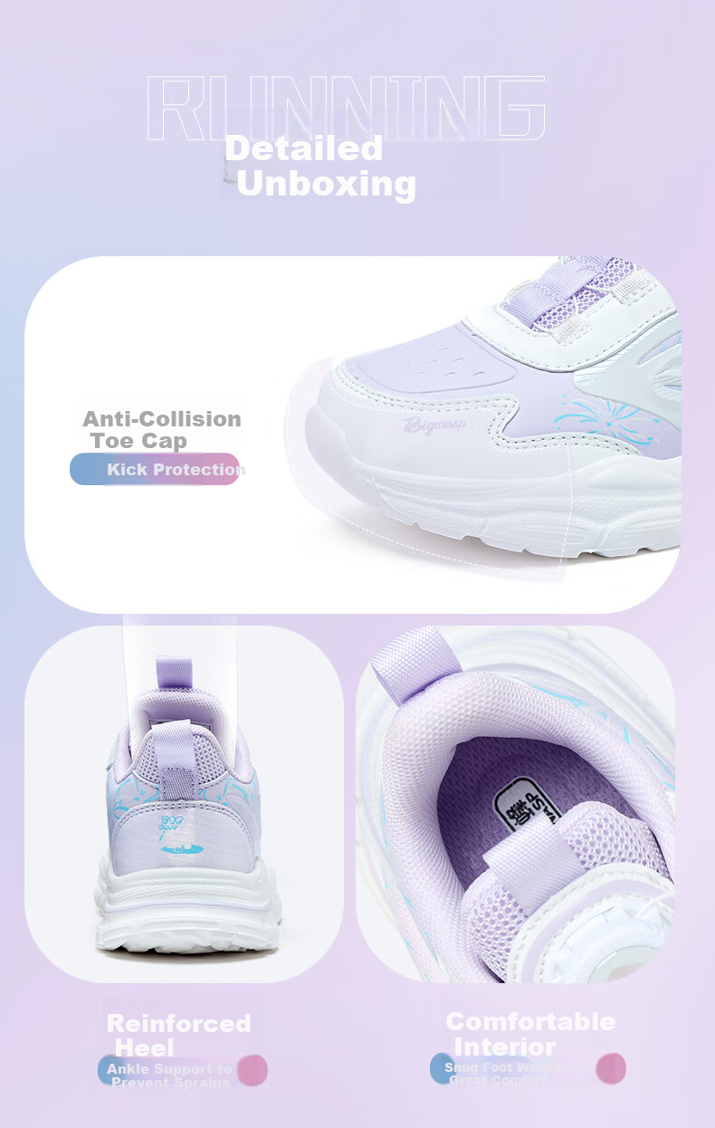 BIG WASP Kids Boys Sports Shoes Girls Running Shoes Casual Spring Autumn D112531897 Cherry Pink Purple Size 31 10