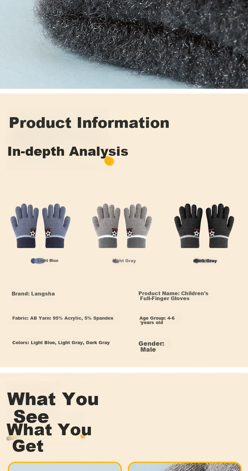 Langsha Children's Warm Gloves Small Football Autumn Winter Baby Full Finger Boys Girls Primary School Full Finger Gloves 5