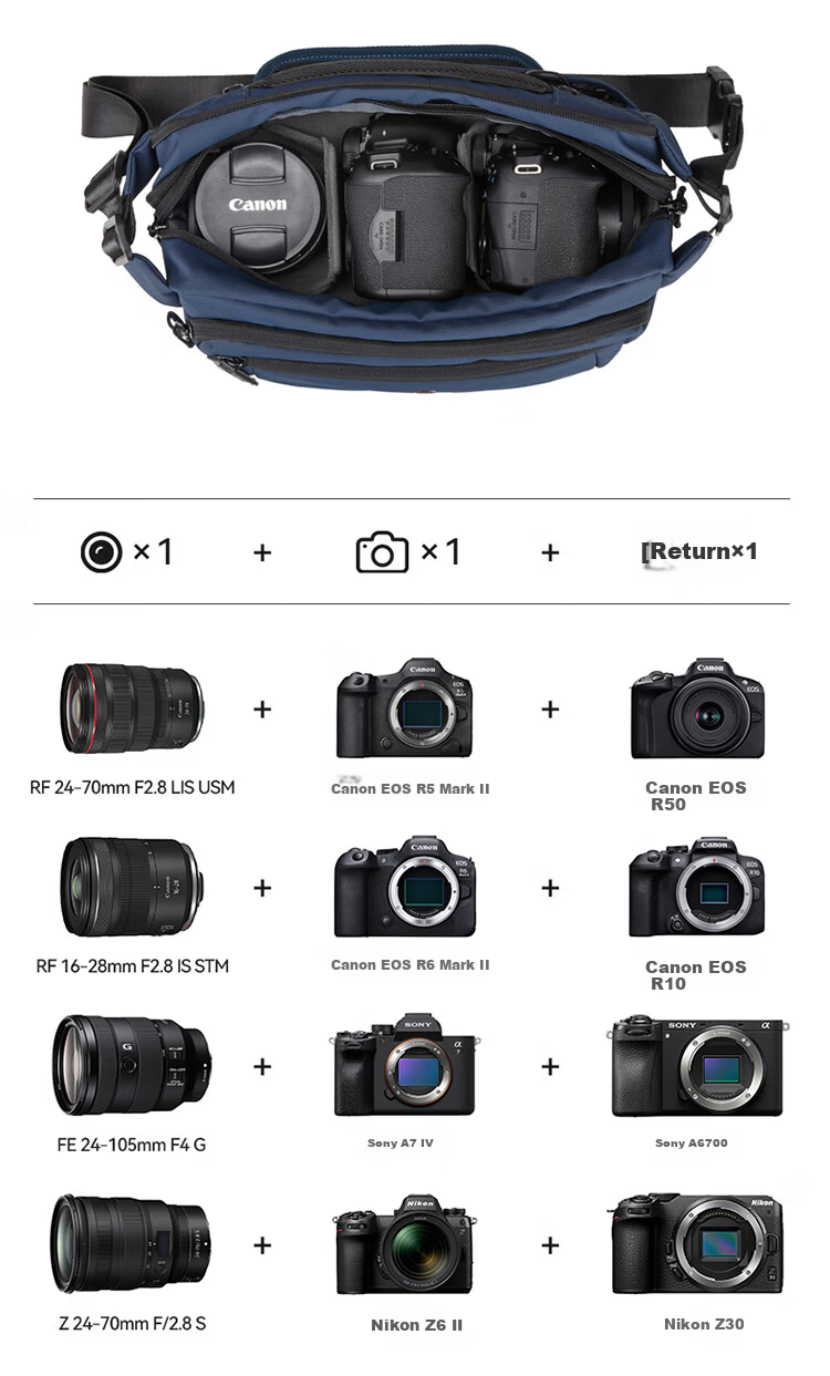 CROSSGEAR Cross Medal Single Shoulder Sling Bag One Camera Two Lenses Mirrorless DSLR Camera Photography Bag Drone Phone Storage Chest Bag 16