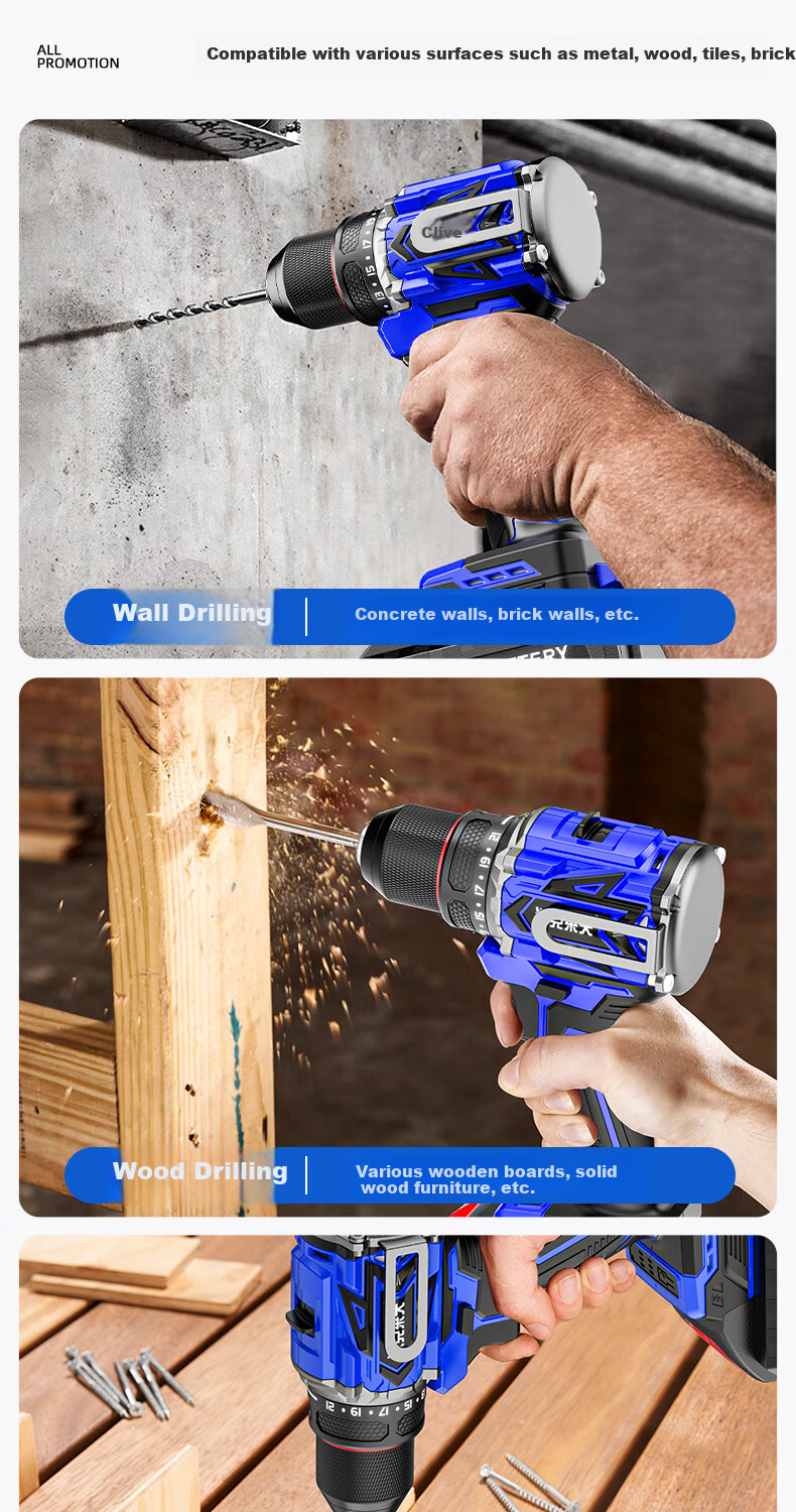 Woklife 21V Brushless Cordless Electric Drill Lithium Battery Multi-Function Electric Screwdriver with Hammer Function 6
