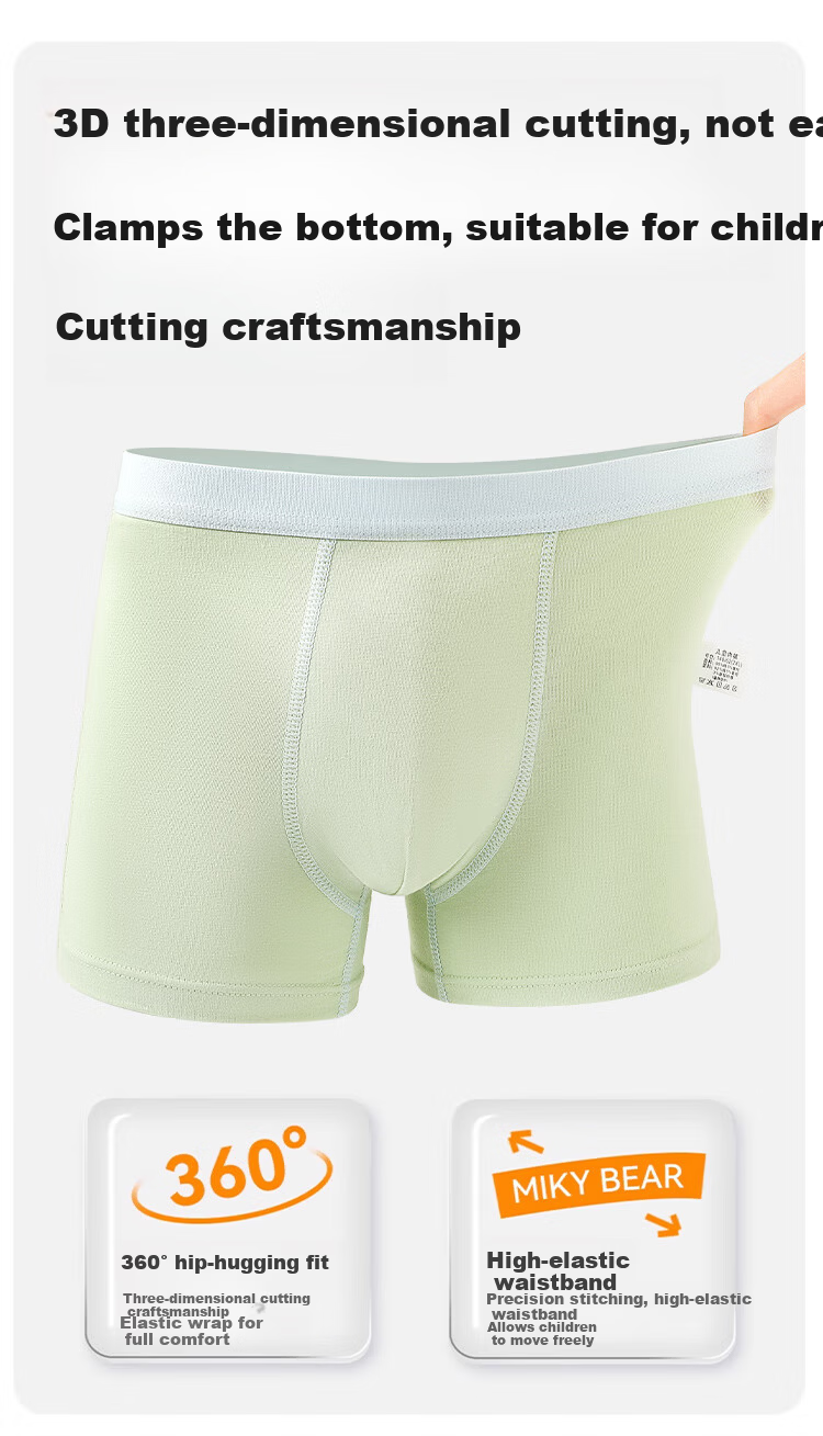 Bingxue Cotton Kids Boys A-Class Pure Cotton Boxer Briefs 10A Antibacterial Breathable Solid Color Boys Mid to Large Size Shorts 3