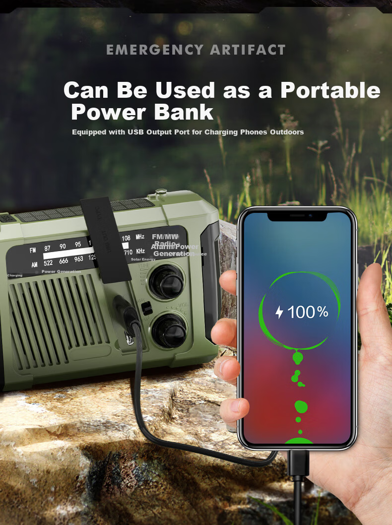 AIC Hand-Crank Generator Radio Flashlight Solar Bluetooth Portable Multifunctional Emergency Disaster Rescue Kit 6
