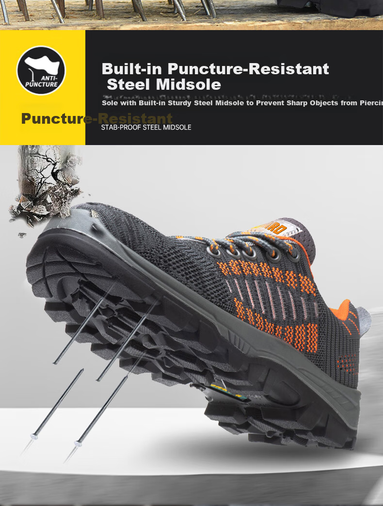 SHENGLI Work Safety Shoes Anti-Smash Anti-Puncture Anti-Static Breathable Odor-Resistant Flyknit Steel Toe Safety Shoes F336 Size 45 4