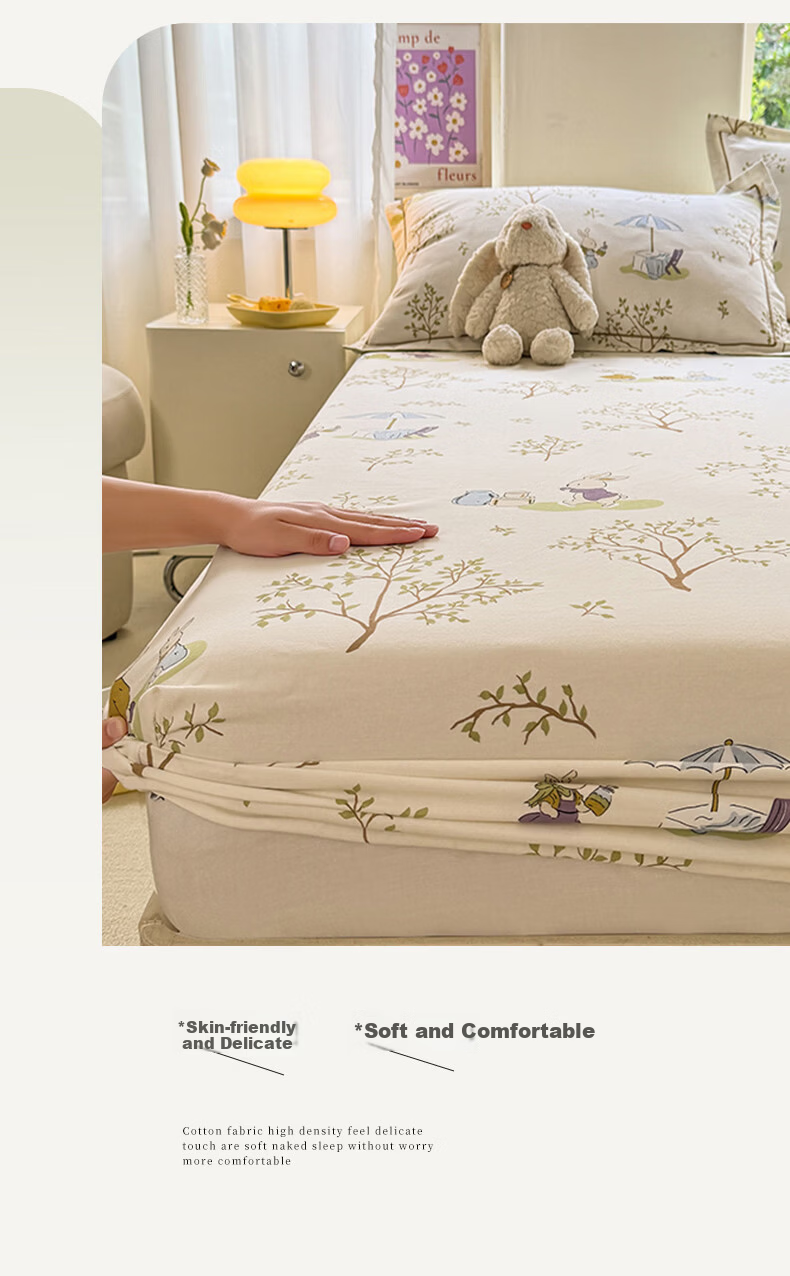 MUJI A-Class 100% Cotton Fitted Sheet Single Piece Pure Cotton Mattress Protector Full Coverage Bed Sheet 120x200cm 3
