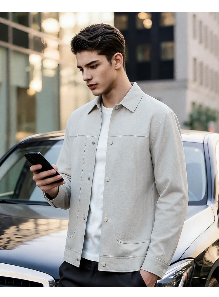 Caesar [Tencel Linen] Polo Collar Jacket Spring Summer Men's Workwear Solid Color Simple Breathable Casual Coat 6
